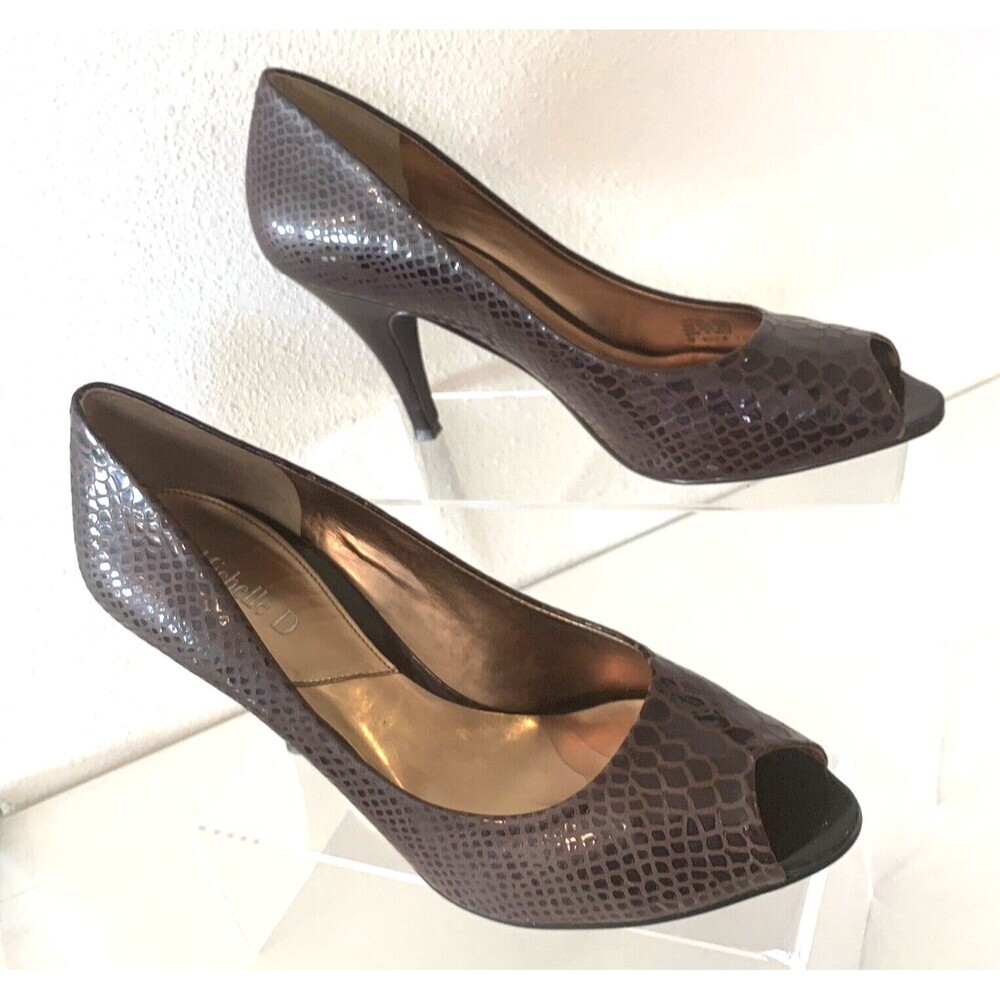 Vintage Michelle D Women's Dark Brown Faux Crocodile 3.5" Heels Size 8.5M